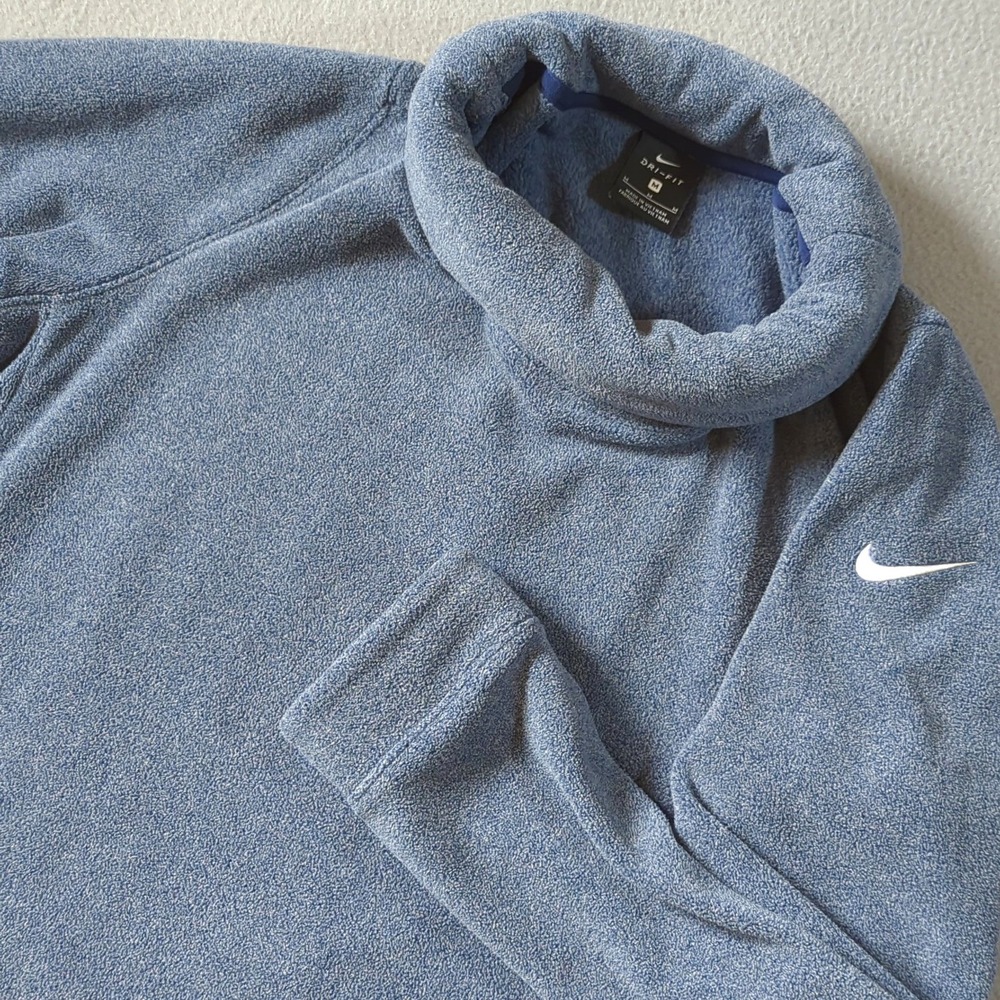 Nike Therma Dri-Fit Tunic Training Top Blue Heather Medium Mock Neck‎ Fleece